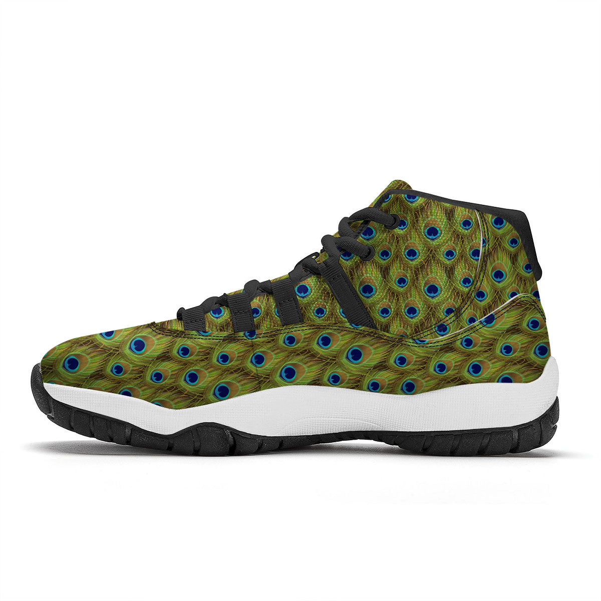 Peacock Feather Boho Print Pattern Black Bball Shoes-grizzshop