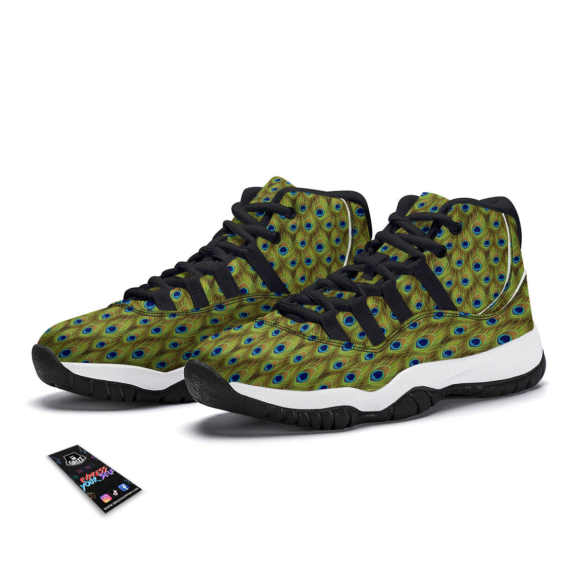 Peacock Feather Boho Print Pattern Black Bball Shoes-grizzshop