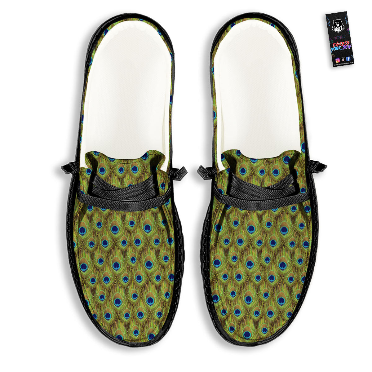 Peacock Feather Boho Print Pattern Black Loafers-grizzshop