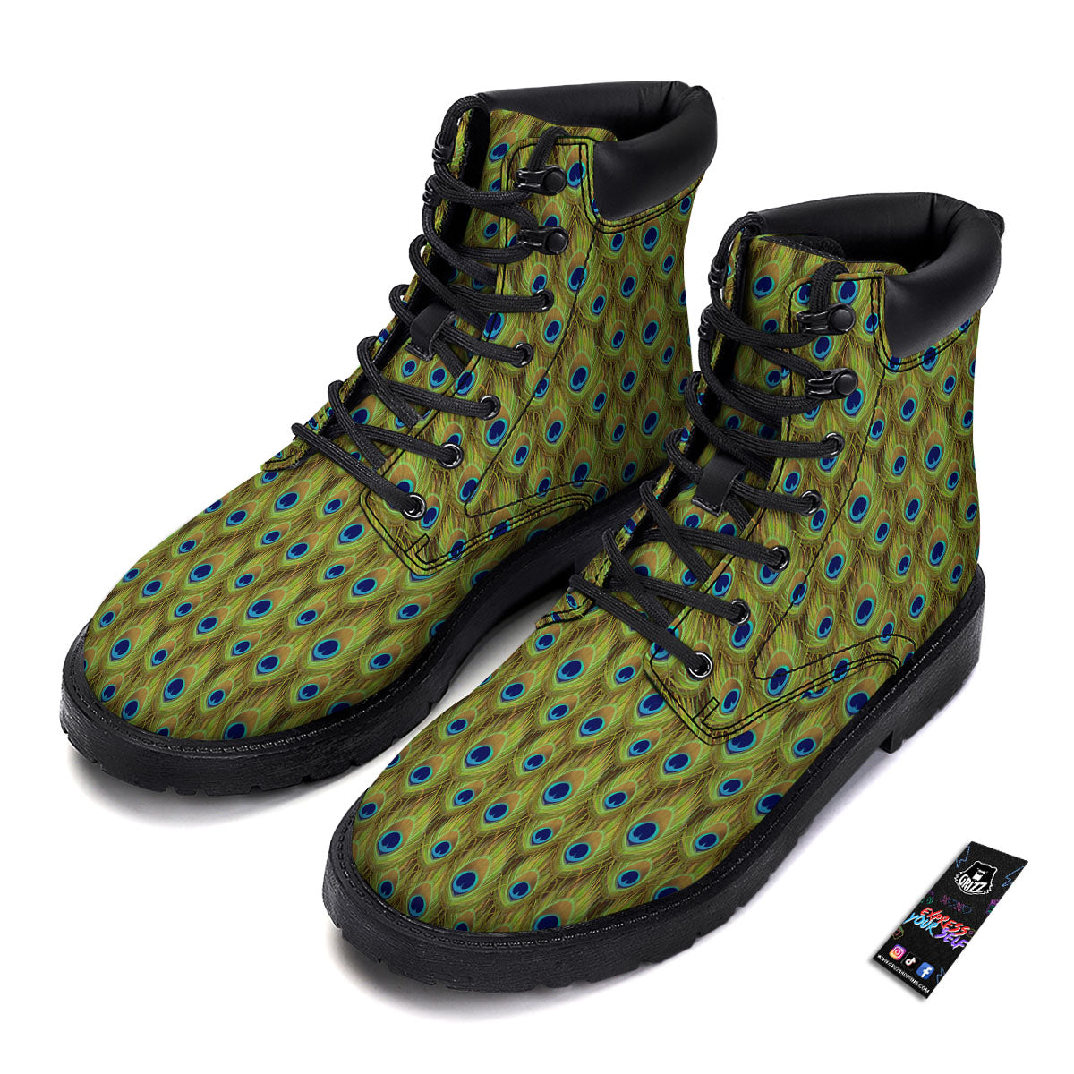 Peacock Feather Boho Print Pattern Boots-grizzshop