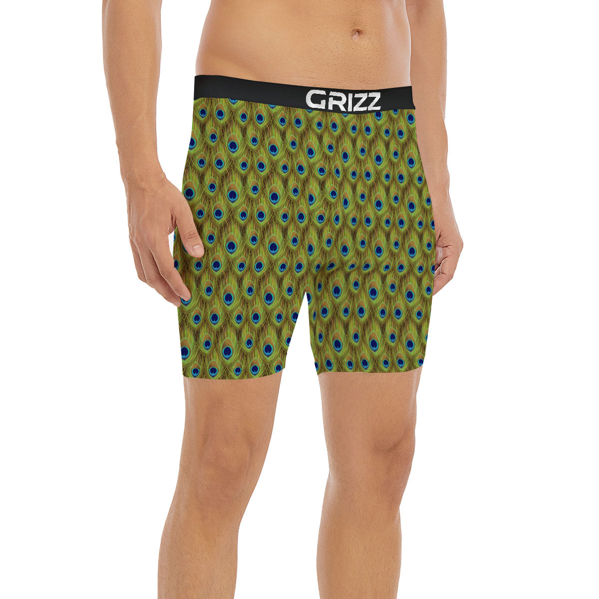 Peacock Feather Boho Print Pattern Boxer Briefs-grizzshop