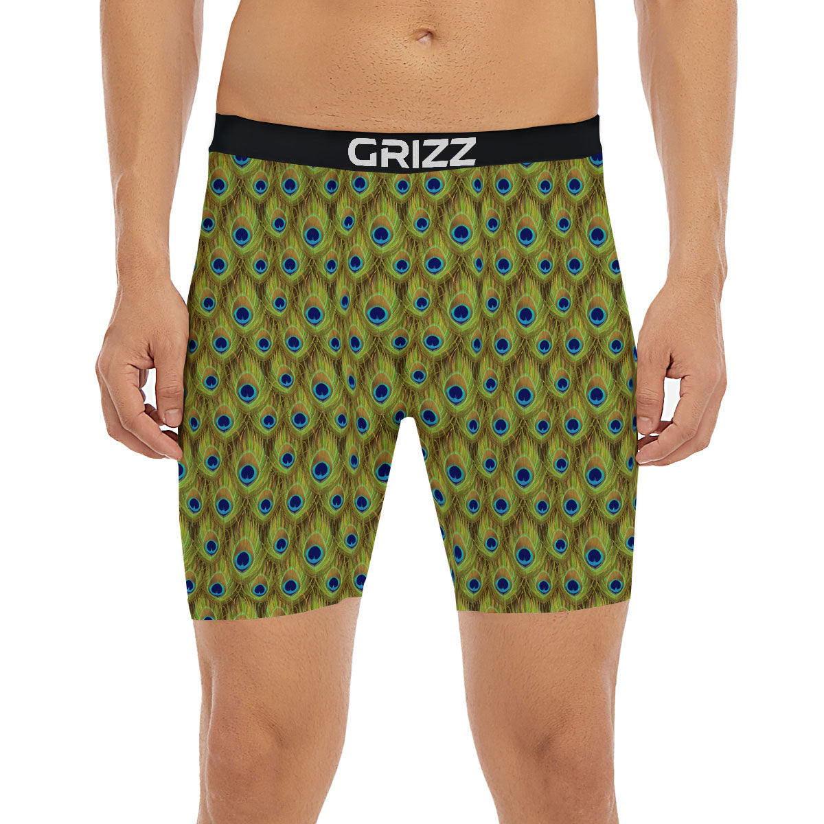Peacock Feather Boho Print Pattern Boxer Briefs-grizzshop