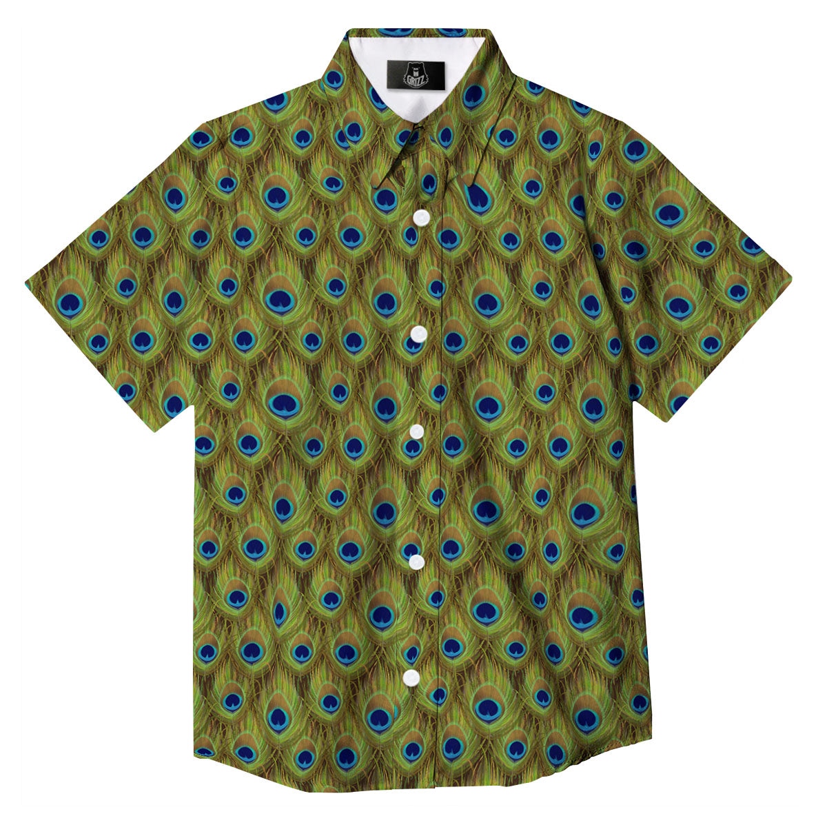 Peacock Feather Boho Print Pattern Button Up Shirt-grizzshop