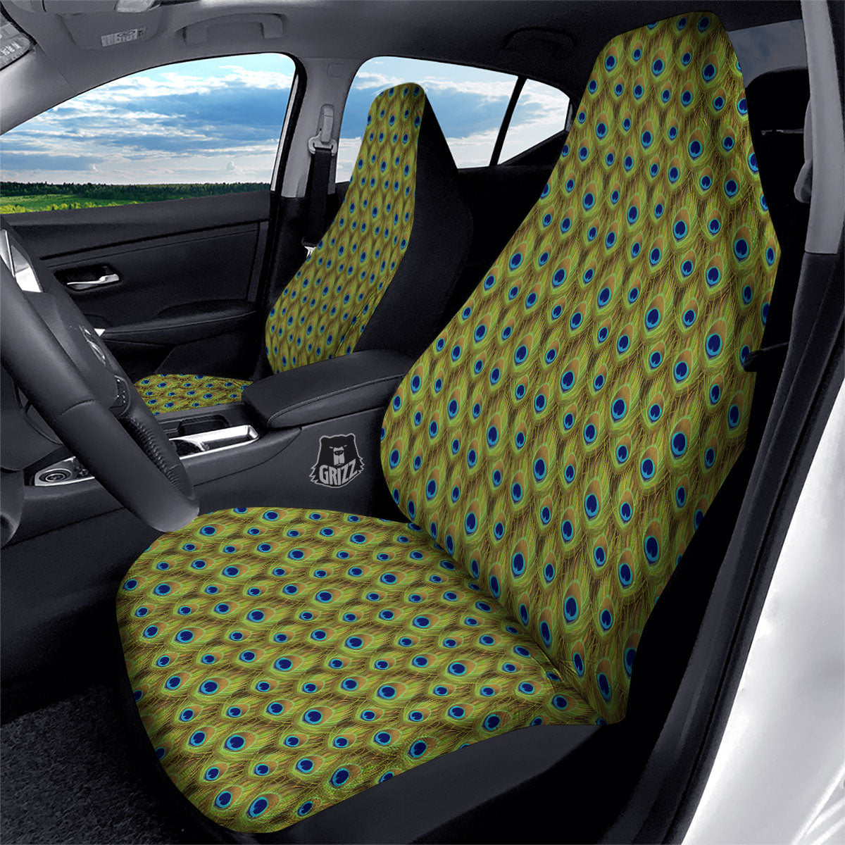 Peacock Feather Boho Print Pattern Car Seat Covers-grizzshop