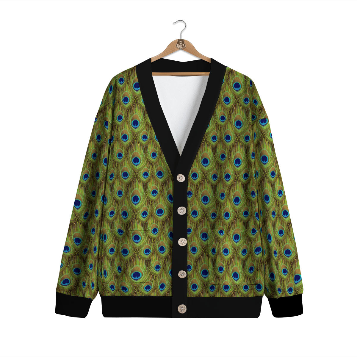 Peacock Feather Boho Print Pattern Cardigan-grizzshop