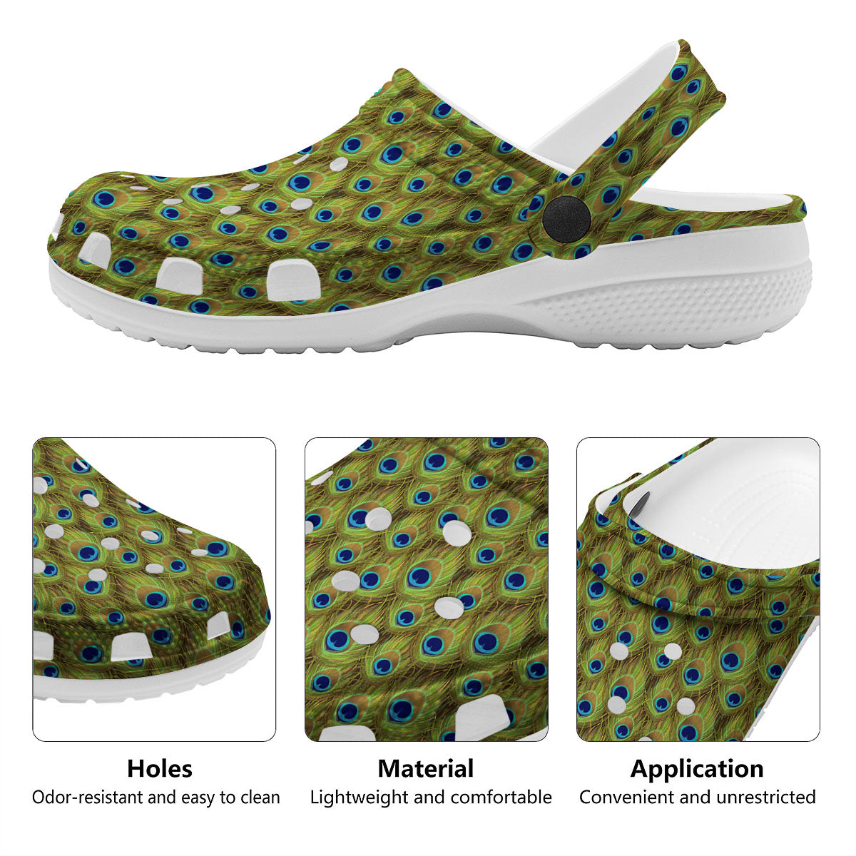 Peacock Feather Boho Print Pattern Clog-grizzshop