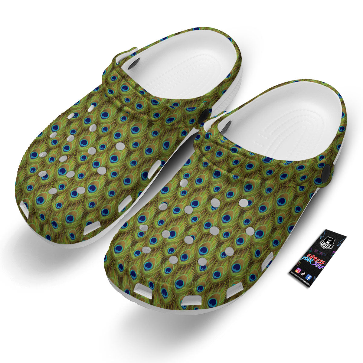 Peacock Feather Boho Print Pattern Clog-grizzshop