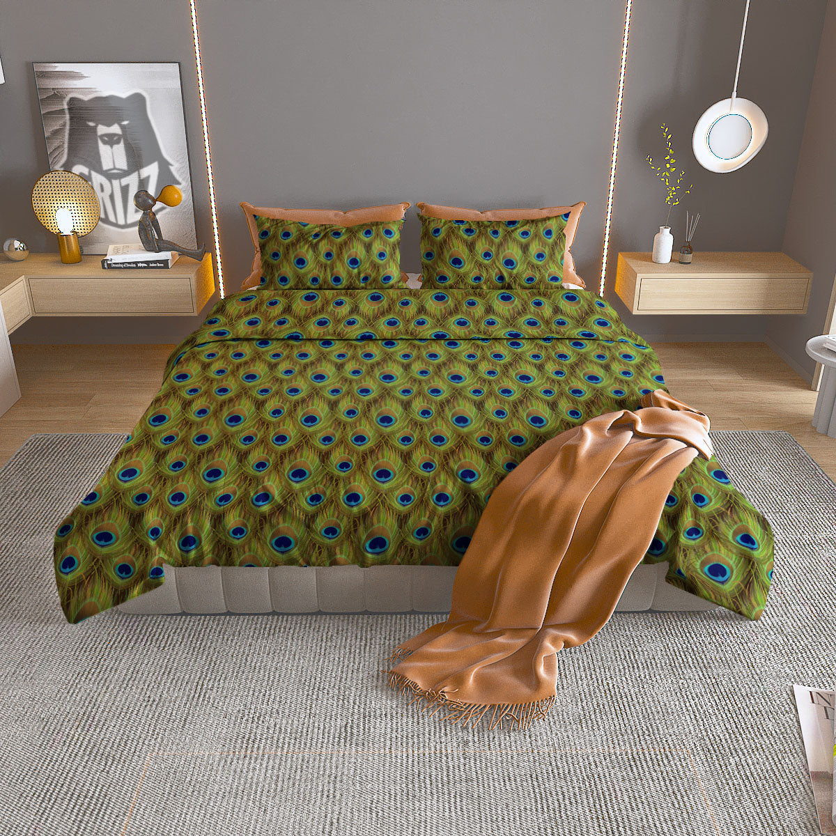 Orange And White Grey Black Argyle Print Duvet Cover Bedding Set