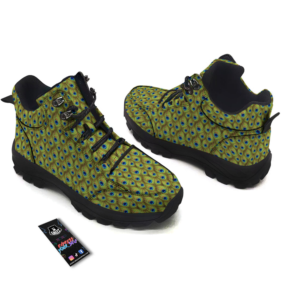 Peacock Feather Boho Print Pattern Hiking Shoes-grizzshop