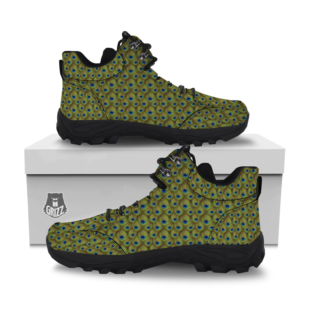 Peacock Feather Boho Print Pattern Hiking Shoes-grizzshop