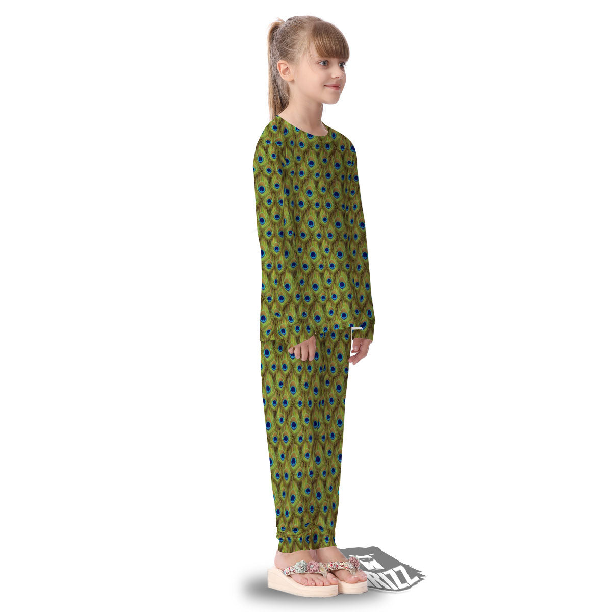 Peacock Feather Boho Print Pattern Kid's Pajamas-grizzshop