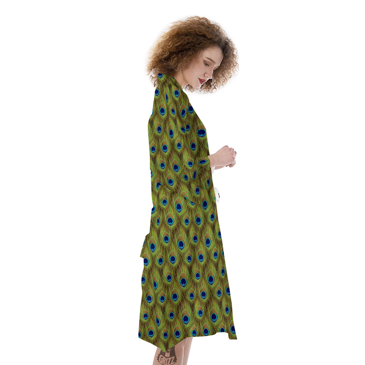 Peacock Feather Boho Print Pattern Kimono-grizzshop
