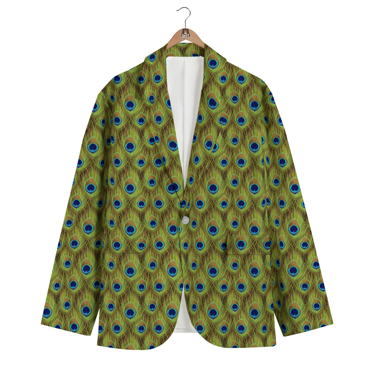 Peacock Feather Boho Print Pattern Men's Blazer-grizzshop