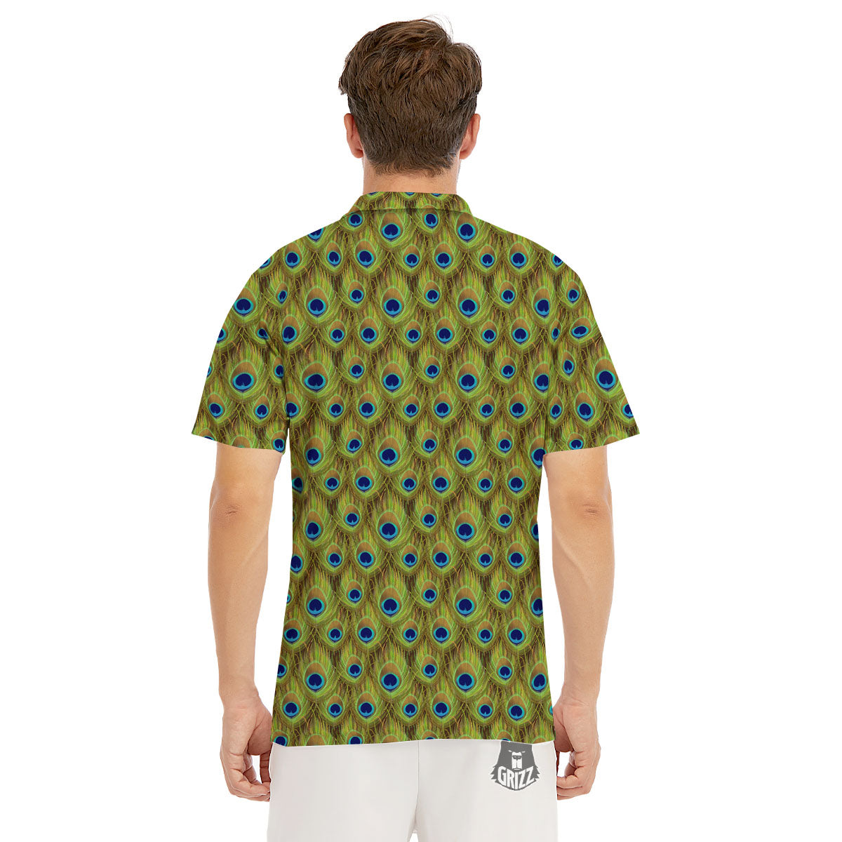 Peacock Feather Boho Print Pattern Men's Golf Shirts-grizzshop