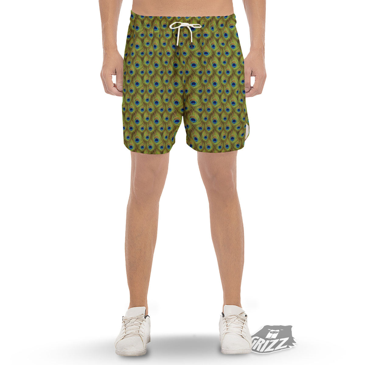 Peacock Feather Boho Print Pattern Men's Gym Shorts-grizzshop