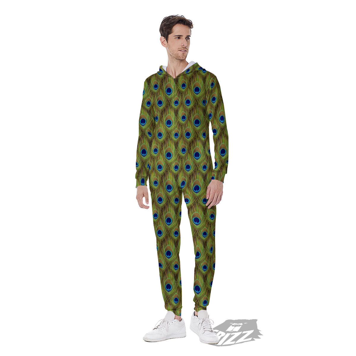 Peacock Feather Boho Print Pattern Men's Jumpsuit-grizzshop