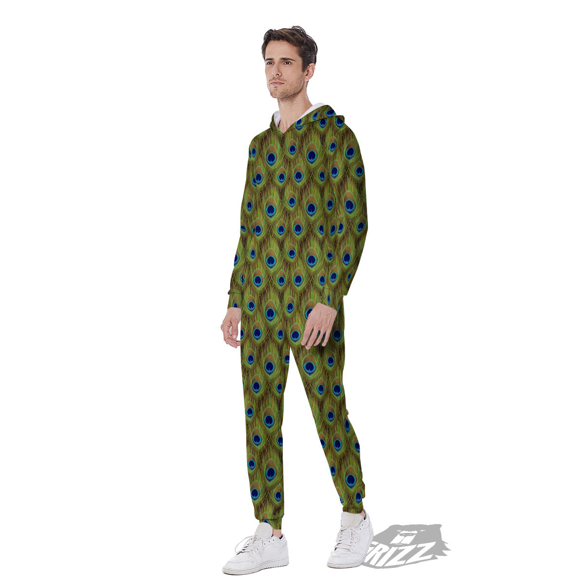 Peacock Feather Boho Print Pattern Men's Jumpsuit-grizzshop