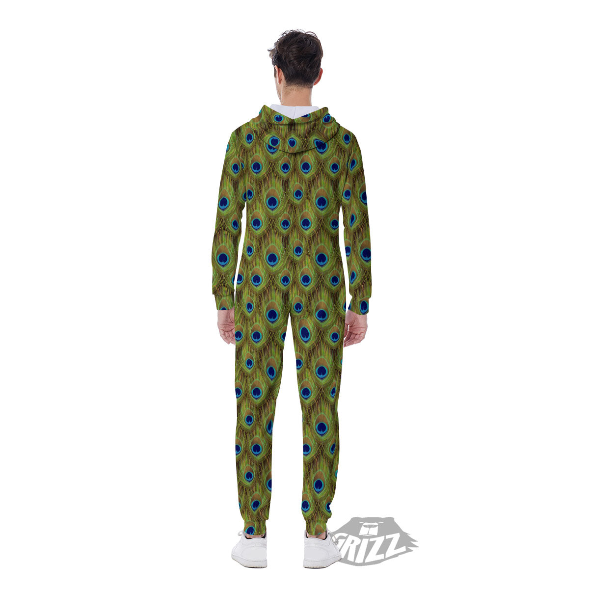 Peacock Feather Boho Print Pattern Men's Jumpsuit-grizzshop