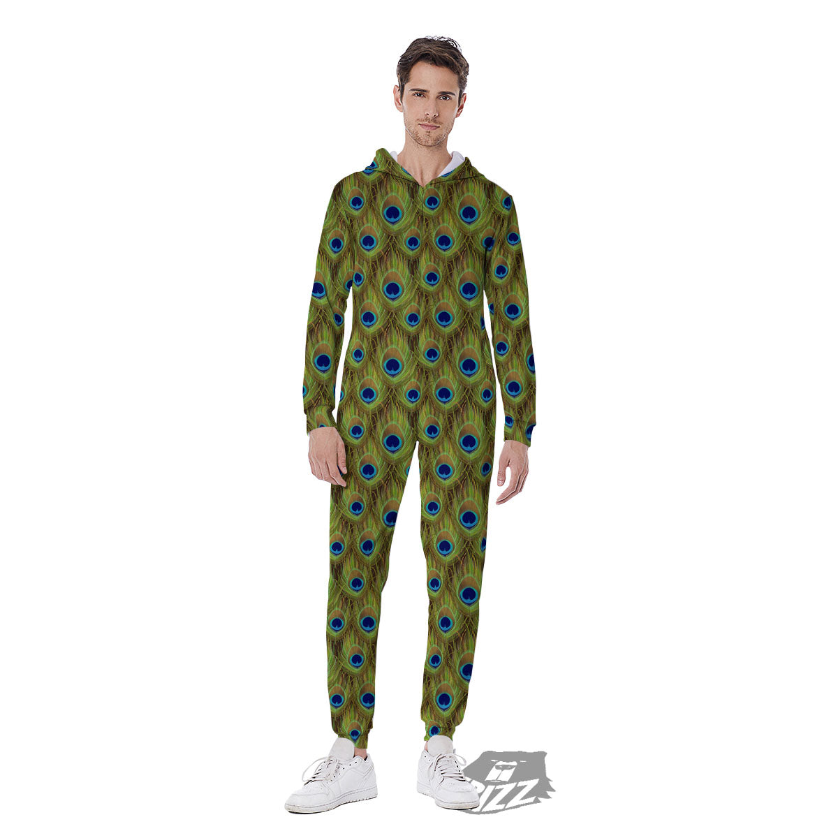 Peacock Feather Boho Print Pattern Men's Jumpsuit-grizzshop