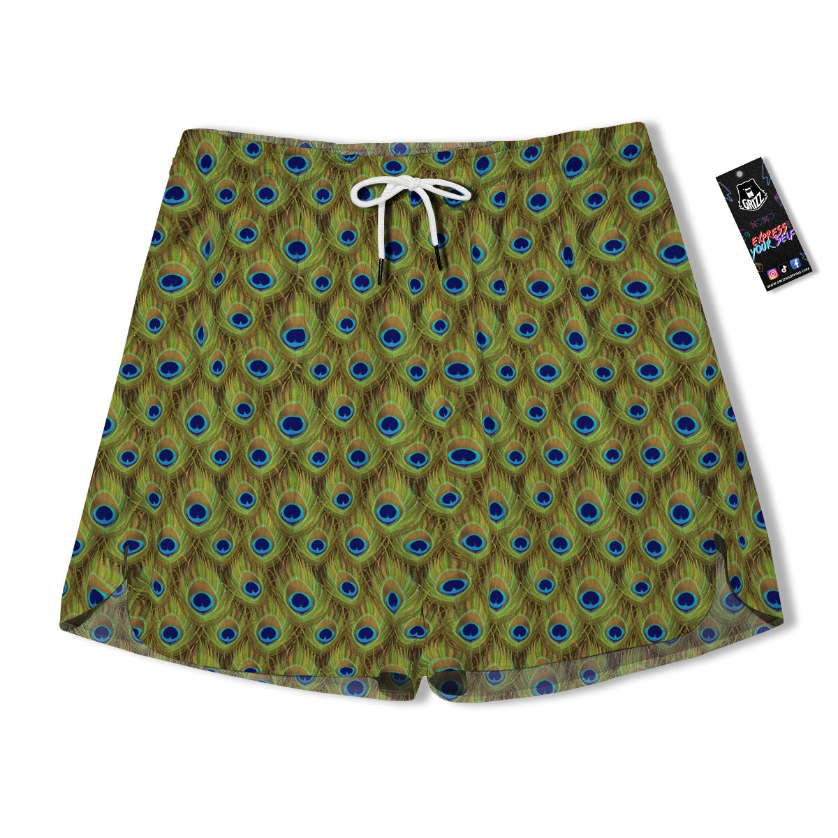 Peacock Feather Boho Print Pattern Men's Running Shorts-grizzshop