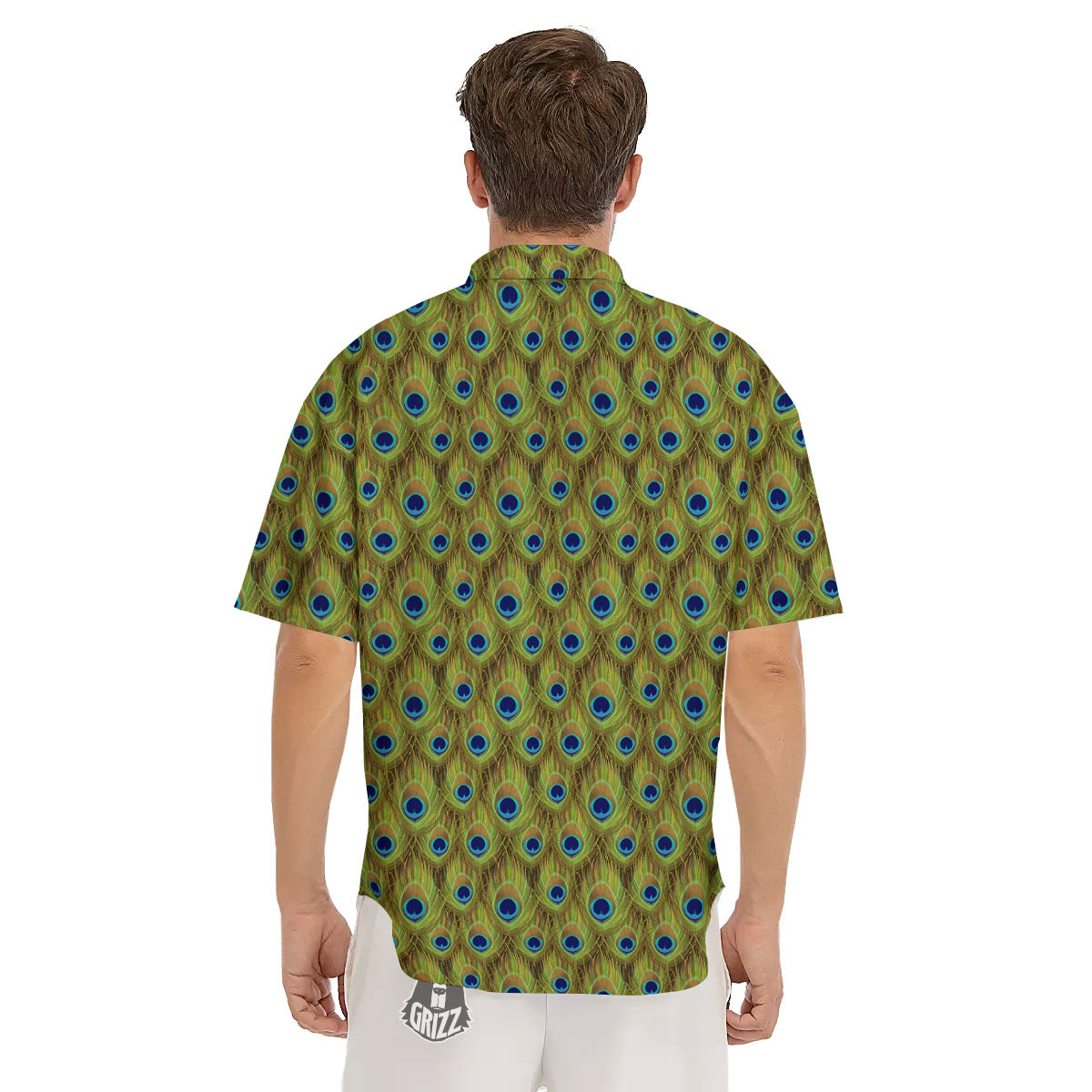 Peacock Feather Boho Print Pattern Men's Short Sleeve Shirts-grizzshop