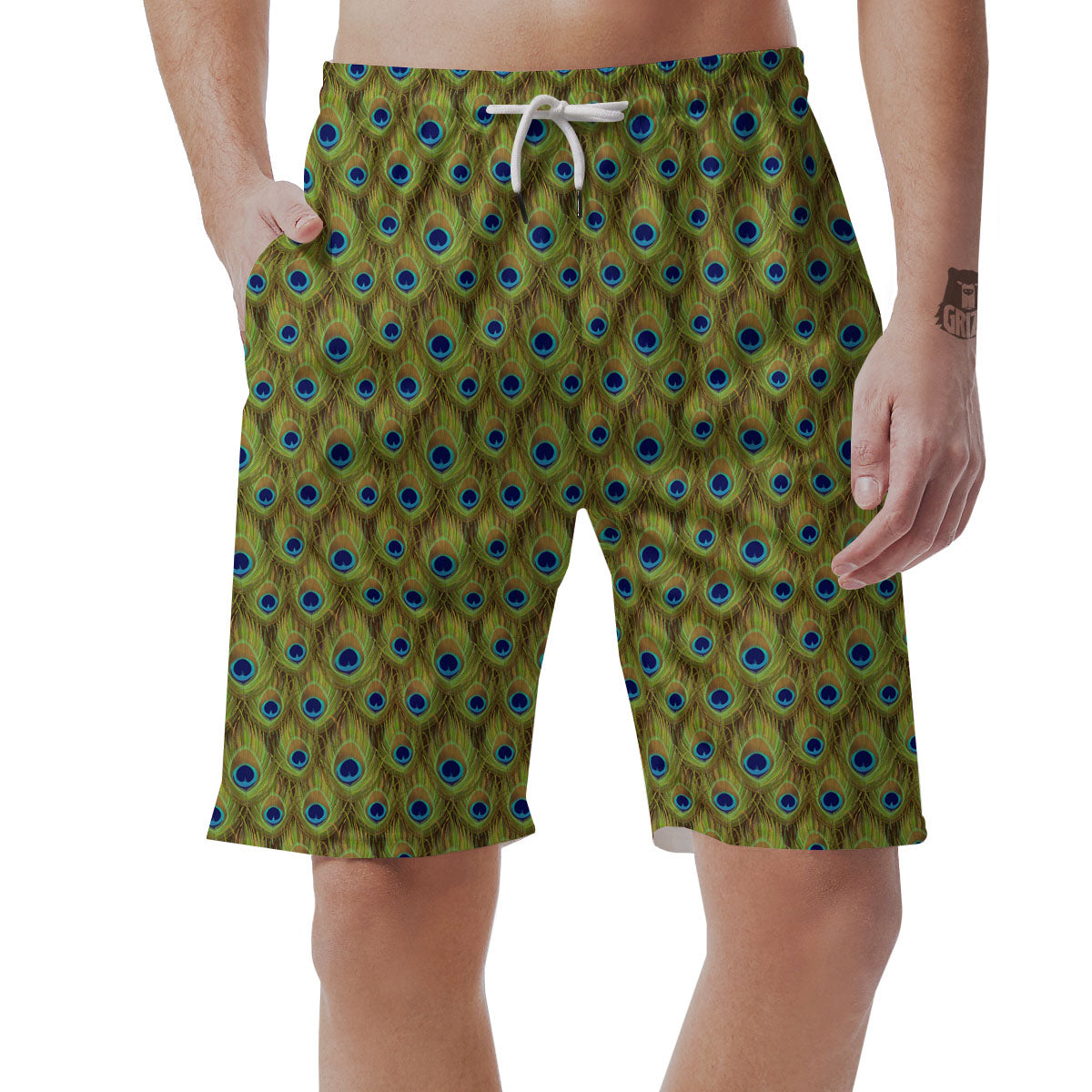 Peacock Feather Boho Print Pattern Men's Shorts-grizzshop