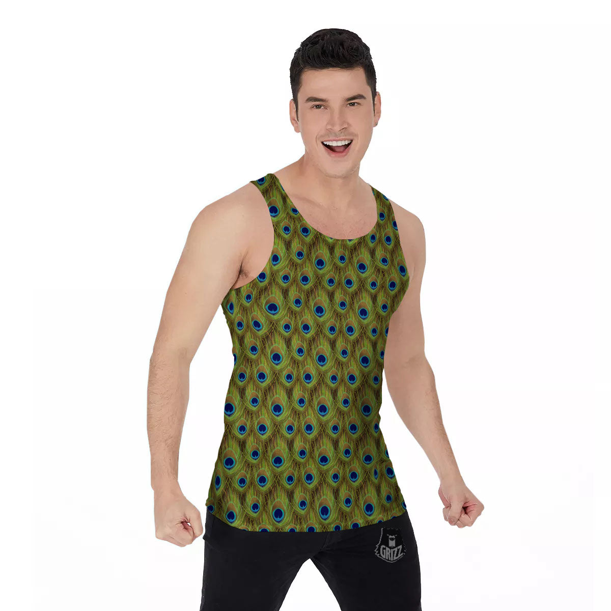 Peacock Feather Boho Print Pattern Men's Tank Top-grizzshop