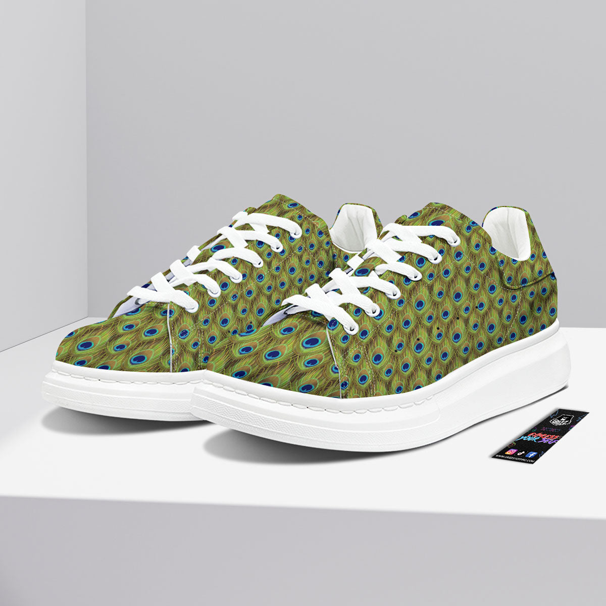 Peacock Feather Boho Print Pattern Platform Shoes-grizzshop