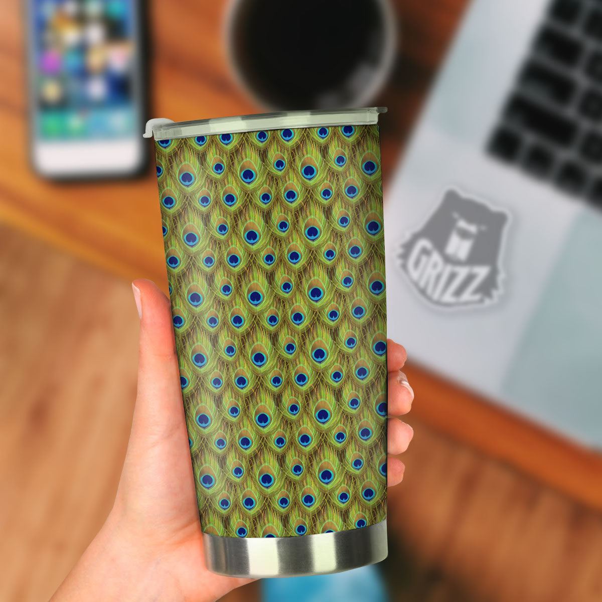 Peacock Feather Boho Print Pattern Tumbler-grizzshop