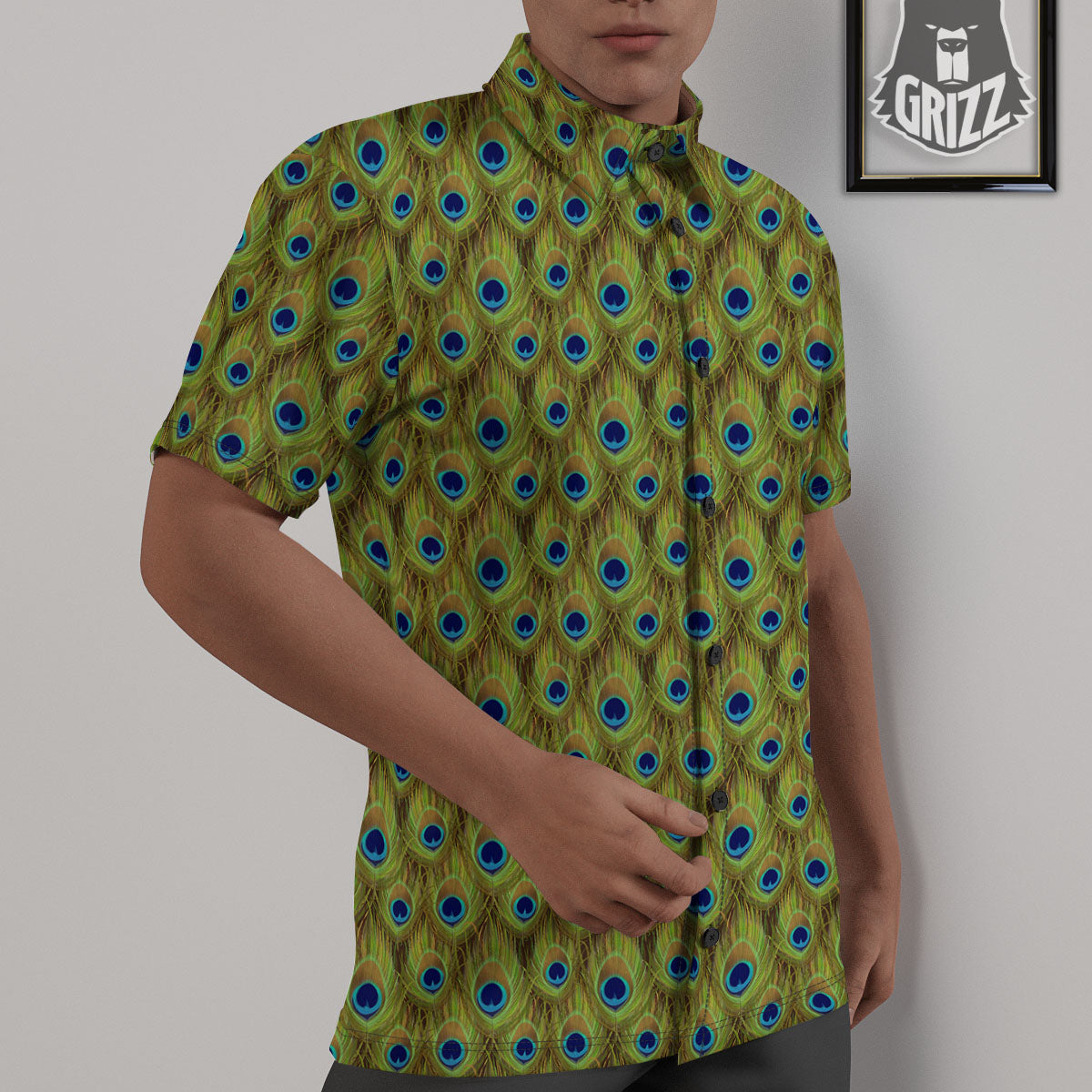 Peacock Feather Boho Print Pattern Untucked Shirts-grizzshop