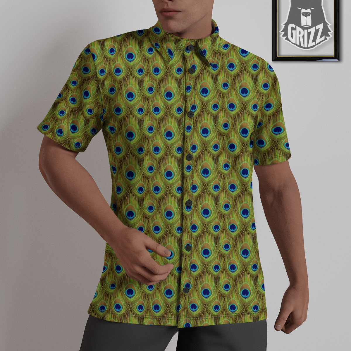 Peacock Feather Boho Print Pattern Untucked Shirts-grizzshop