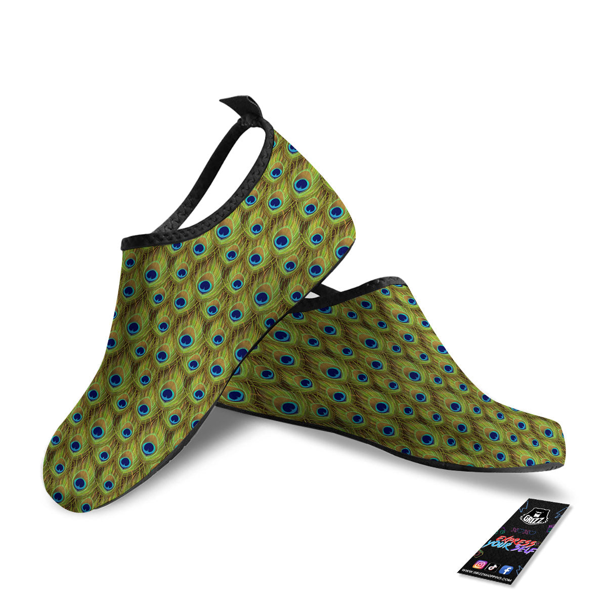 Peacock Feather Boho Print Pattern Water Shoes-grizzshop