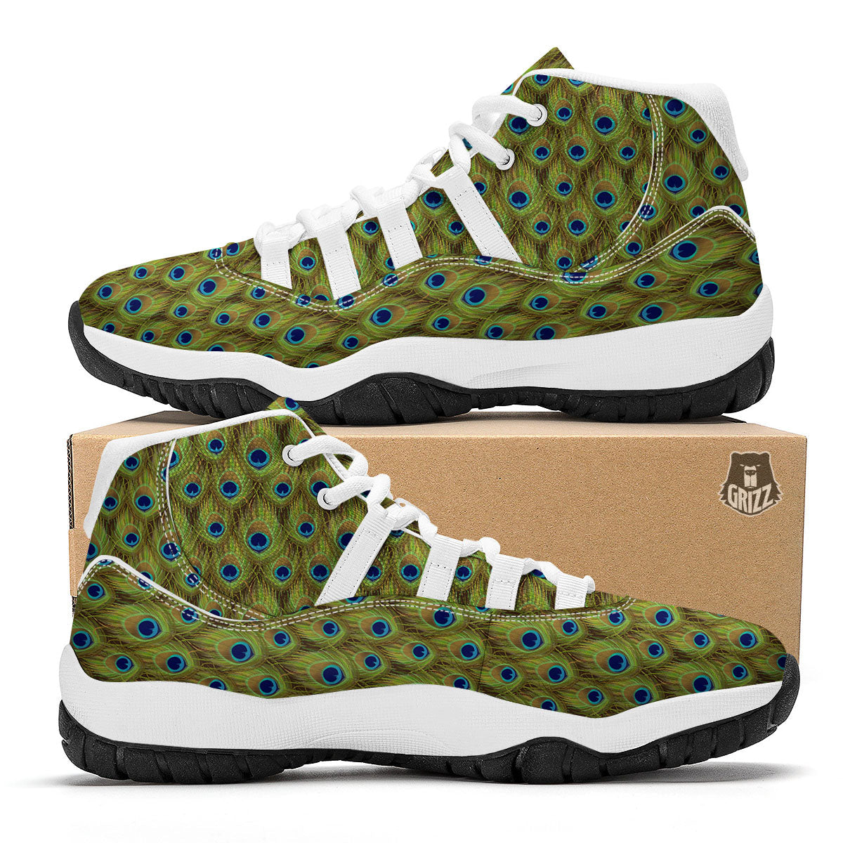 Peacock Feather Boho Print Pattern White Bball Shoes-grizzshop