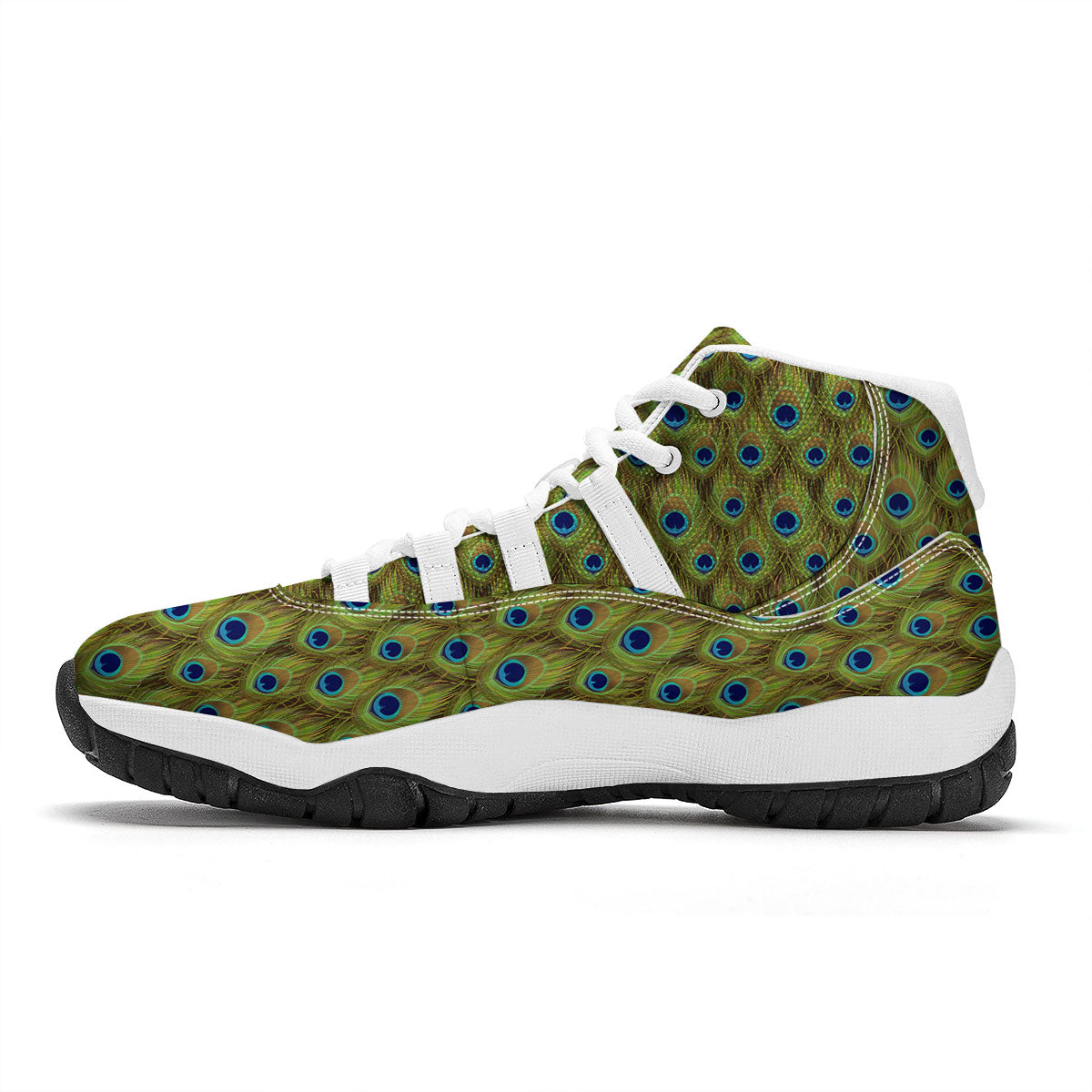 Peacock Feather Boho Print Pattern White Bball Shoes-grizzshop