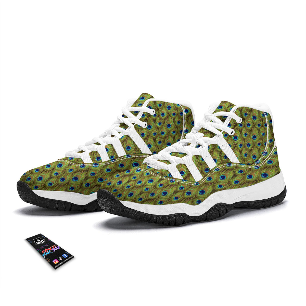 Peacock Feather Boho Print Pattern White Bball Shoes-grizzshop