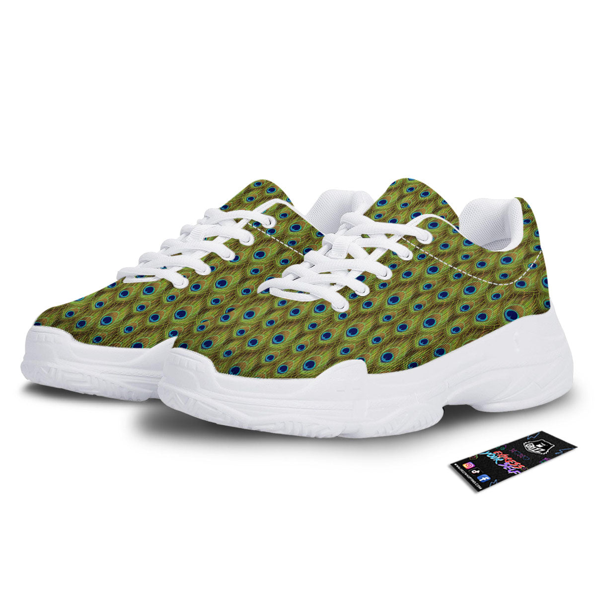 Peacock Feather Boho Print Pattern White Chunky Shoes-grizzshop