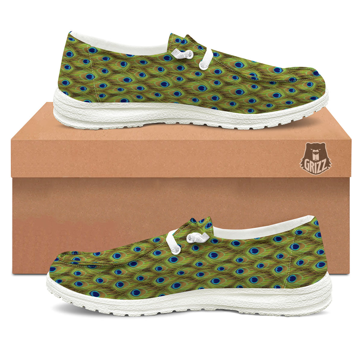 Peacock Feather Boho Print Pattern White Loafers-grizzshop