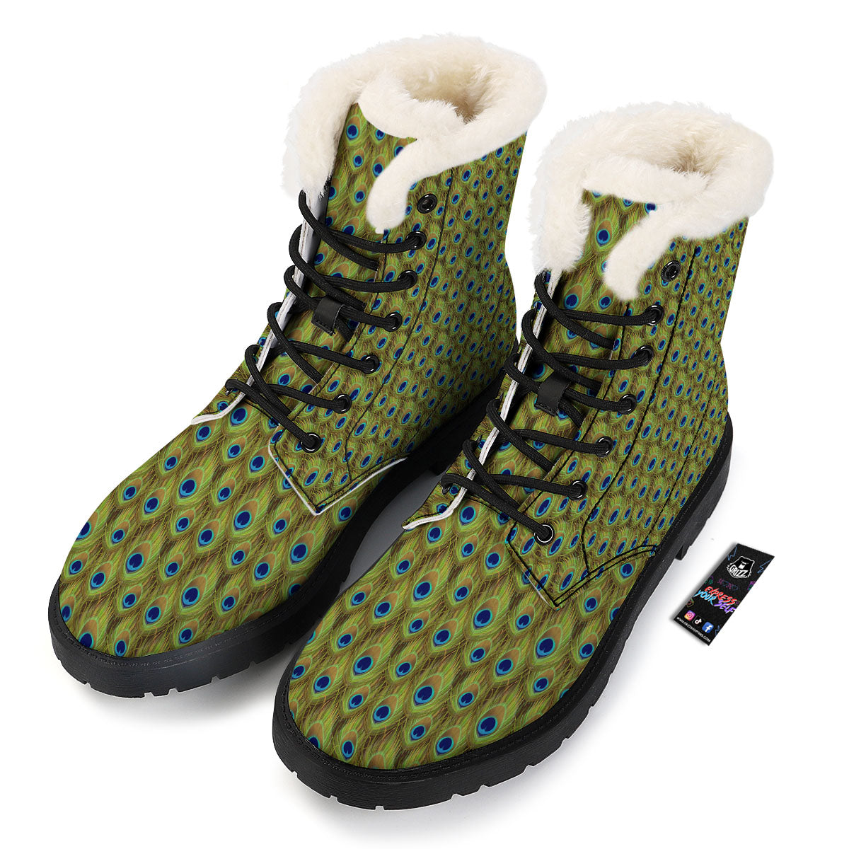 Peacock Feather Boho Print Pattern Winter Boots-grizzshop