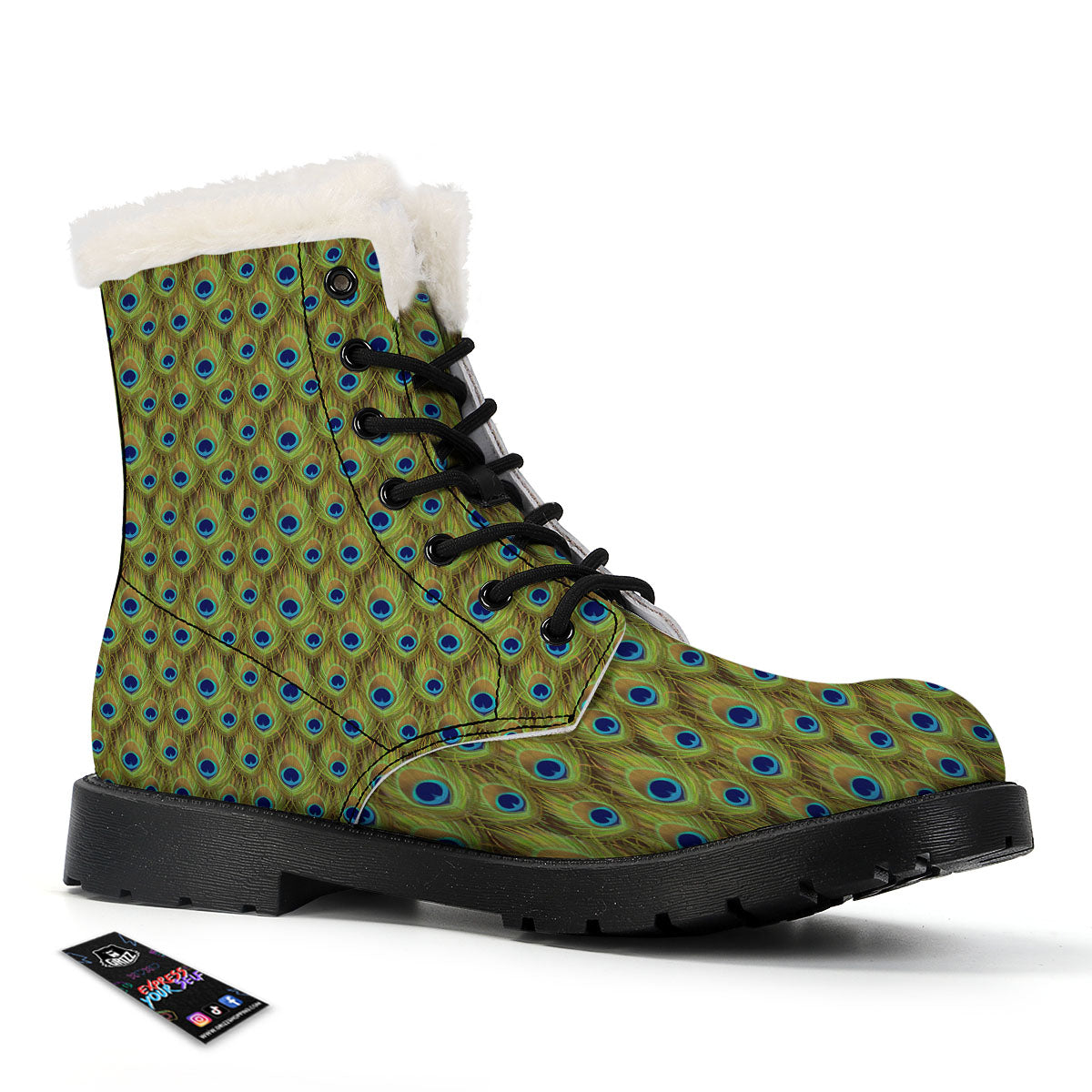Peacock Feather Boho Print Pattern Winter Boots-grizzshop