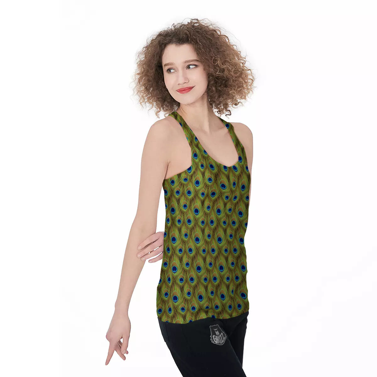 Peacock Feather Boho Print Pattern Women's Racerback Tank Top-grizzshop