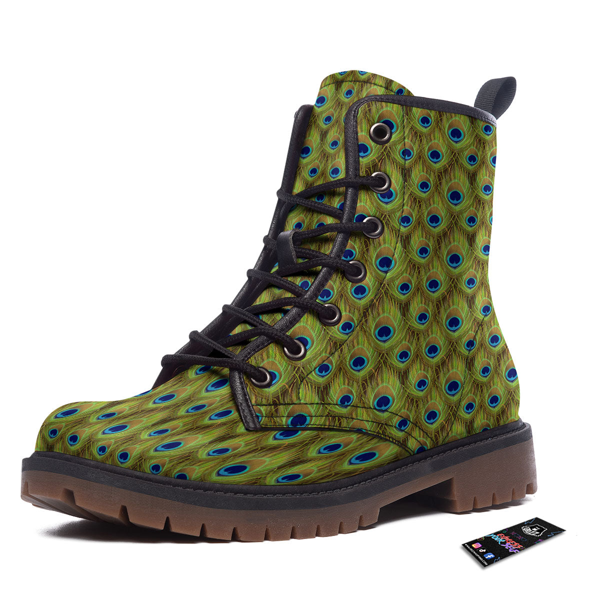 Peacock Feather Boho Print Pattern Work Boots-grizzshop