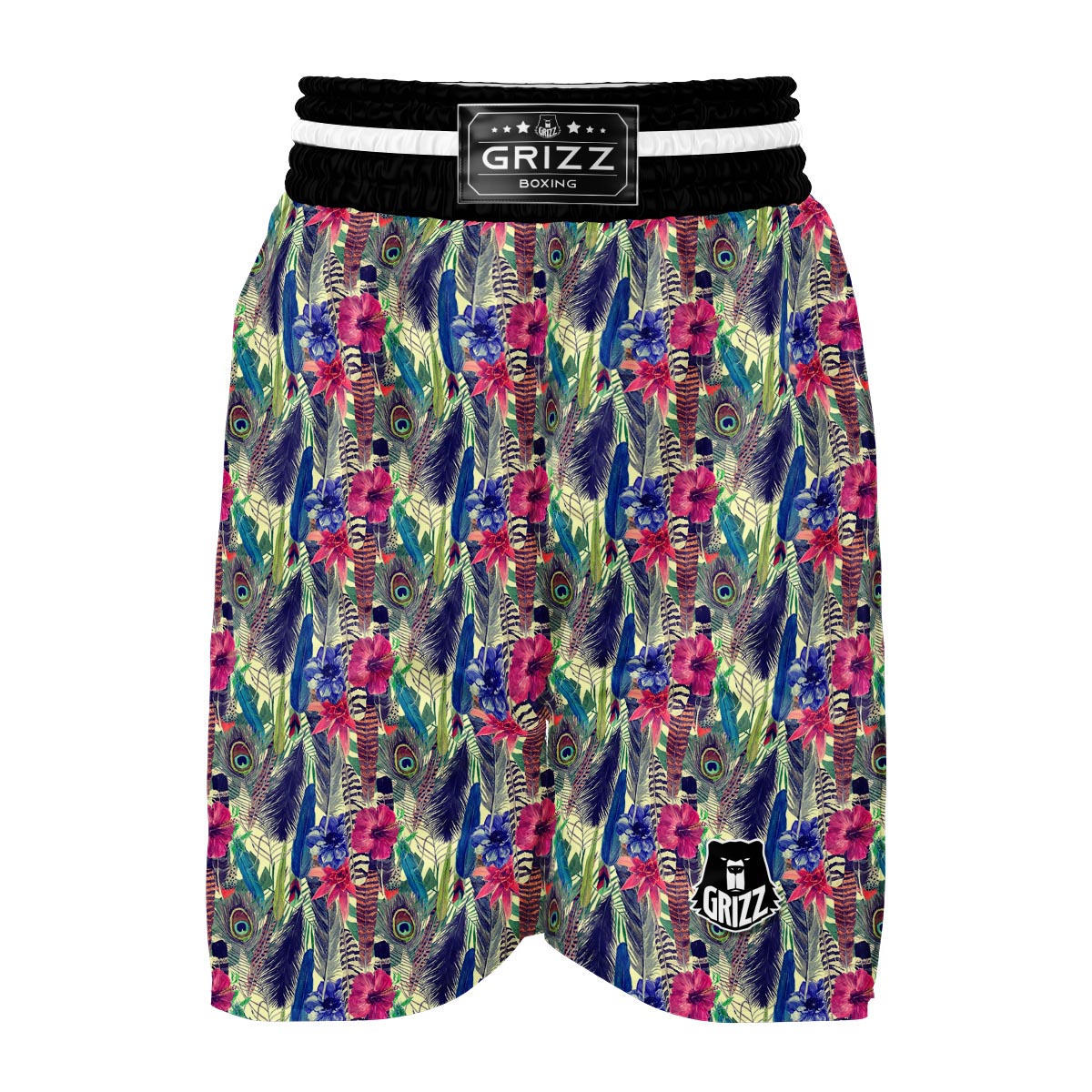 Peacock Feather Floral Pattern Print Boxing Shorts-grizzshop