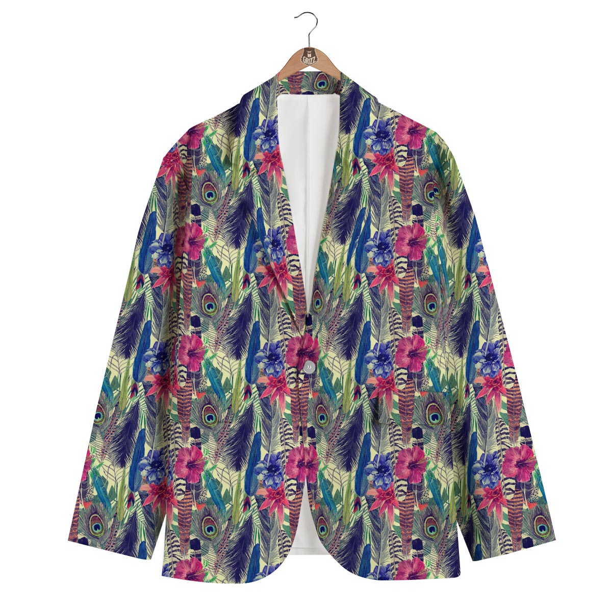 Peacock Feather Floral Pattern Print Men's Blazer-grizzshop