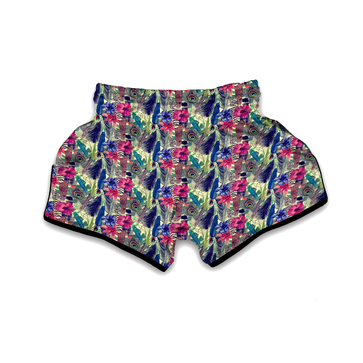 Peacock Feather Floral Pattern Print Muay Thai Boxing Shorts-grizzshop