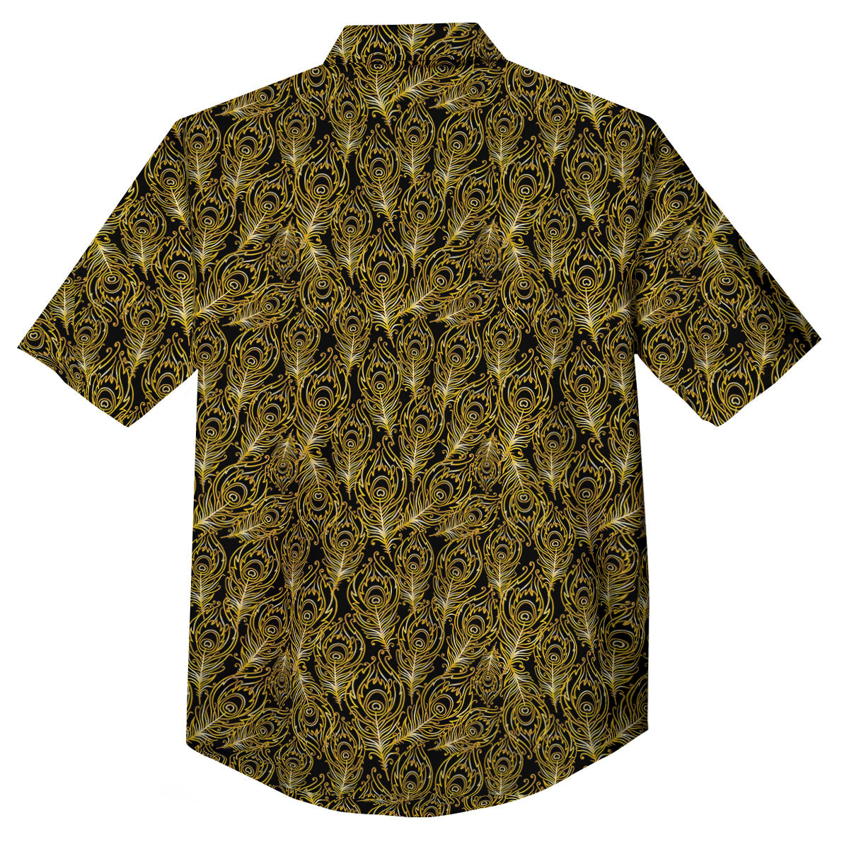 Peacock Feather Gold And Black Print Button Up Shirt-grizzshop