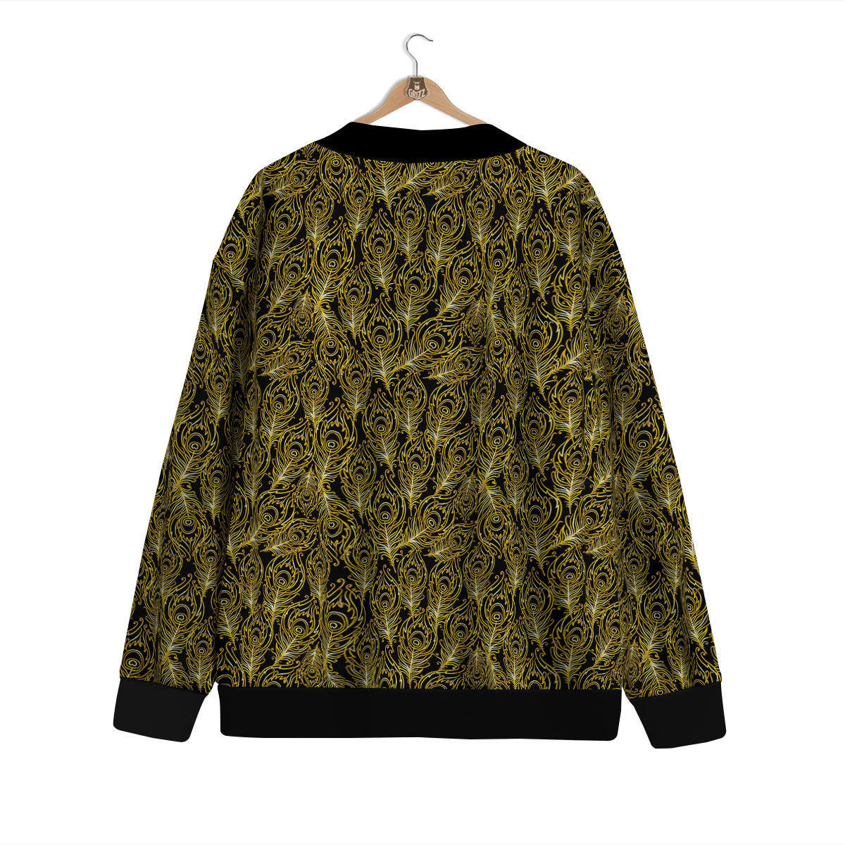 Peacock Feather Gold And Black Print Cardigan-grizzshop