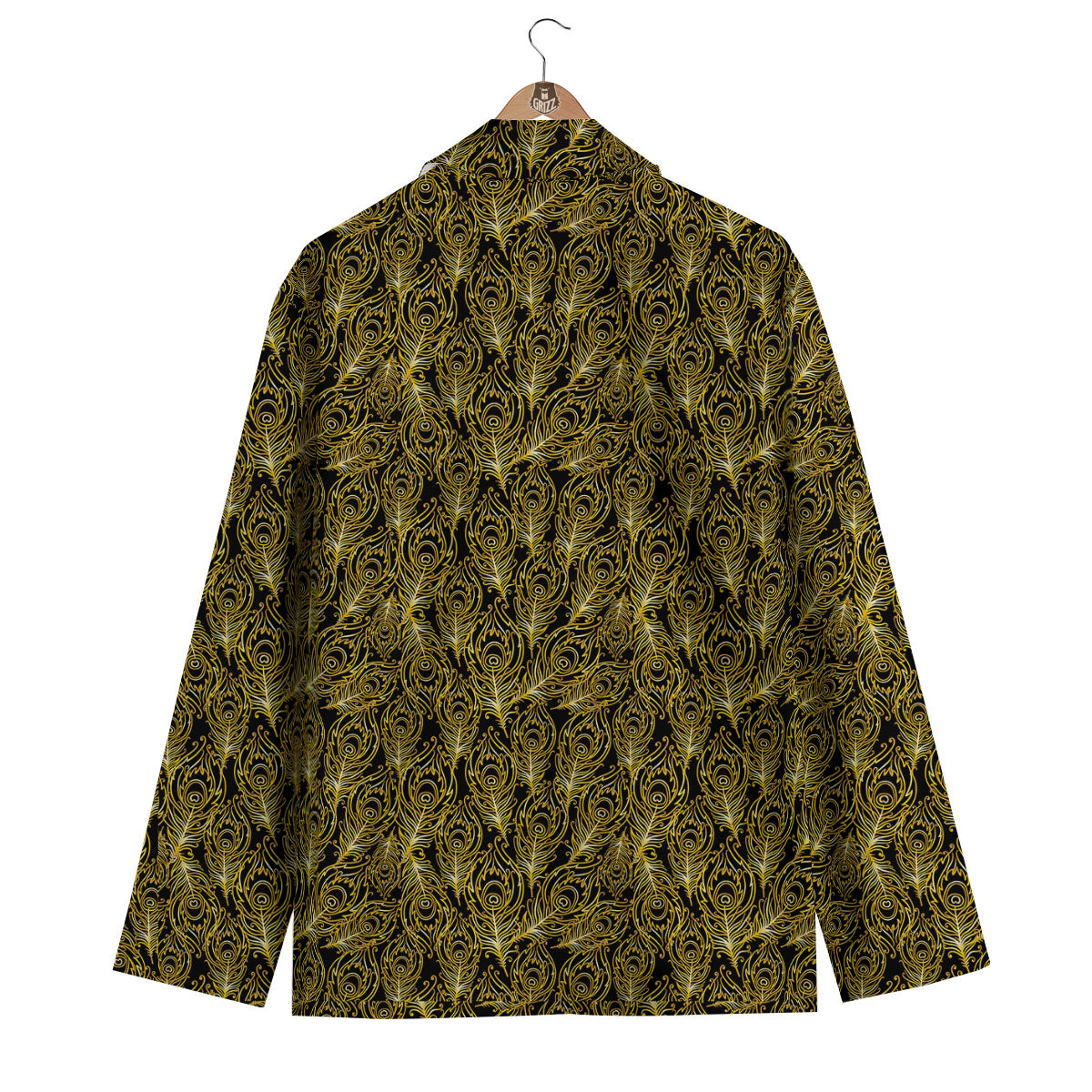Peacock Feather Gold And Black Print Men's Blazer-grizzshop