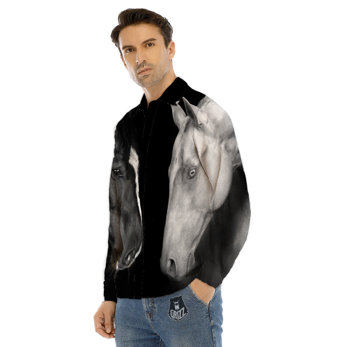 Peacock Feather Gold And Black Print Men's Dress Shirts-grizzshop