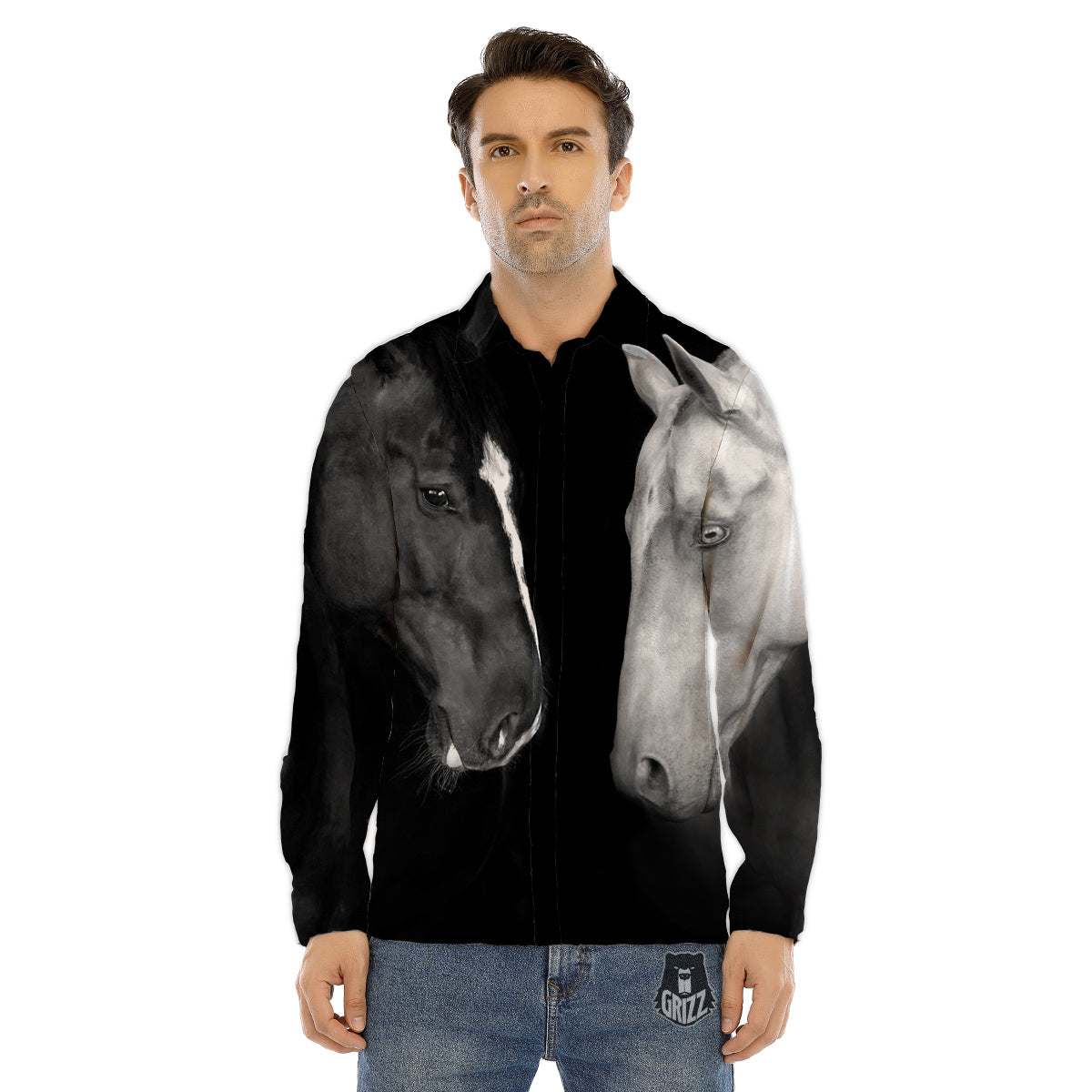 Peacock Feather Gold And Black Print Men's Dress Shirts-grizzshop