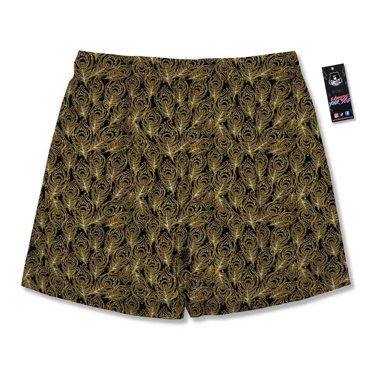 Peacock Feather Gold And Black Print Men's Running Shorts-grizzshop